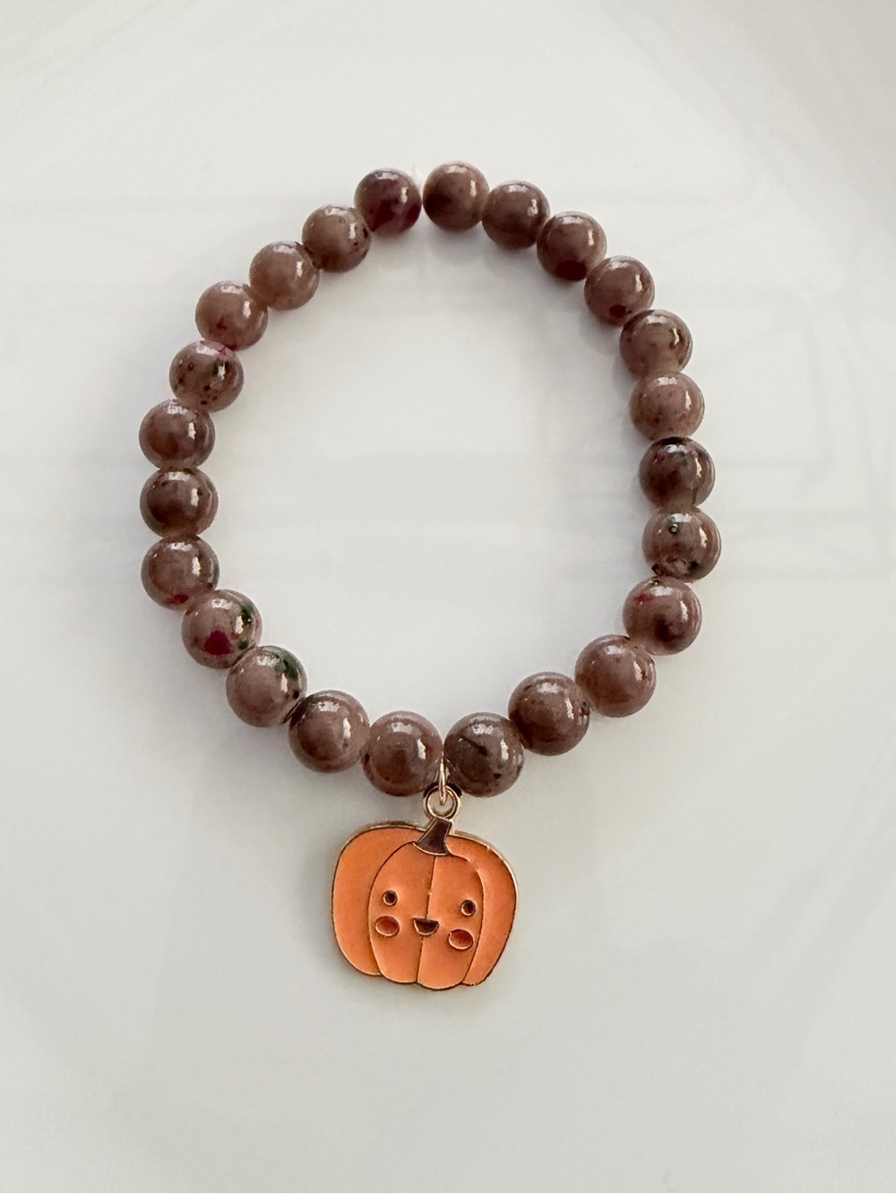 Kawaii Brown Beaded Bracelet with Orange Pumpkin Charm